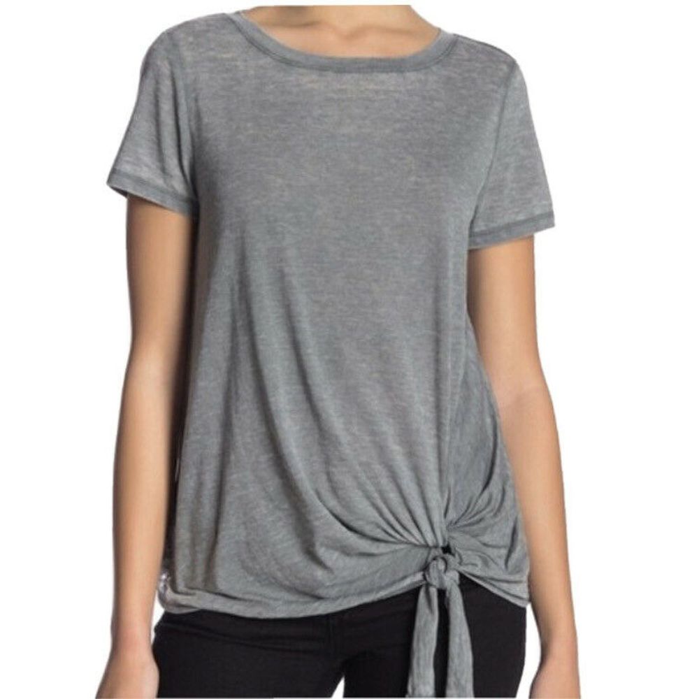 SUSINA Burnout Tie Hem T-Shirt Medium Grey